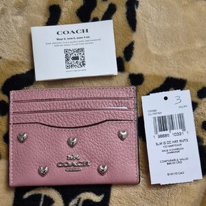 Coach Pink Card Holder with Heart Accents